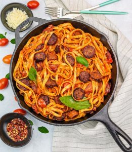 Fettuccini and Sweet Italian Chicken Sausage