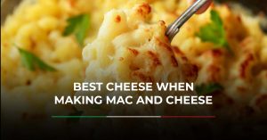 A spoon scooping out cheesy mac n cheese