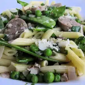 Sausage and snap pea penne