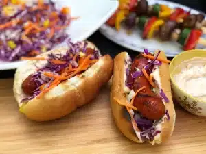 Chorizo Hoagies with Tangy Cabbage-Pepper Relish
