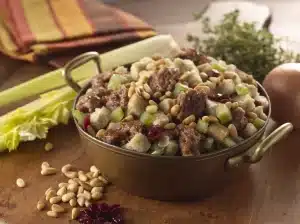 Savory stuffing in a pan